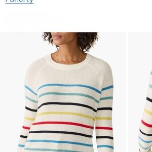 Faherty Cashmere Cotton Blend Multicolor Striped Crew Neck Sweater